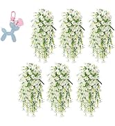 UV Resistant Hanging Artificial Morning Glory Vine Flowers for Outdoors, White Faux Flowers for O...