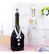 Tnyvm Wedding Wine Bottle Cover Set - Elegant Bride and Groom Design with Reusable Fabric for Wed...