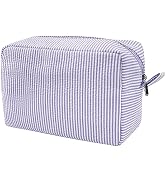 GFU Cosmetic Bags for Women, Seersucker Cosmetic Bag, Travel Toiletry Stripe Makeup Bag, Large Wo...