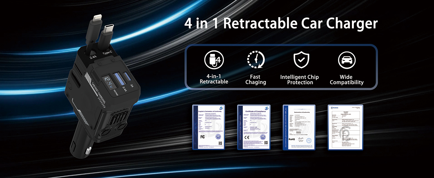 4 in 1 Retractable Car Charger