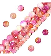 Filluck Natural Stone Beads 8mm Pink Yellow Jade Polished Round Smooth Gemstone Beads for Jewelry...