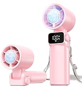 Ouddy Mode Portable Handheld Pink Fan Rechargeable, Ice Cooling Foldable Personal Fan, Up to 13Hr...