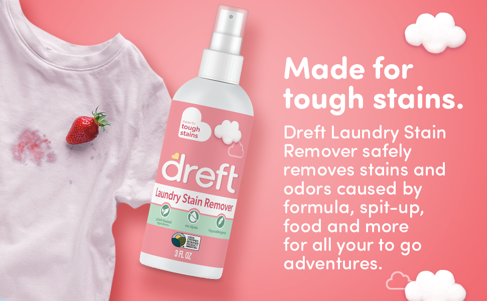 Dreft Laundry Stain Remover Spray with plant-based ingredients, pediatrician recommended, 3 fl oz