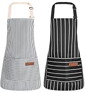 XLSXEXCL 2 Pack Stripes Kids Apron, Kids Cooking Aprons with 2 Pockets, Cute Aprons for Cooking f...
