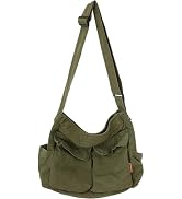 Canvas Messenger Bag Large Hobo Crossbody Bag with Multiple Pockets Casual Shoulder Tote Bag for ...