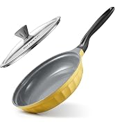 BUYDEEM Ceramic Coating Non Stick Frying Pan 10.6 inch, Heavy-Duty 5.5mm Base with Glass Lid, All...