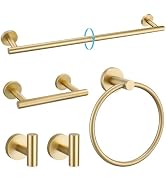 TURS Brushed Gold 5 Piece Bathroom Hardware Set, SUS304 Stainless Steel Bath Towel Bar Set, 24 In...