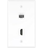 Tecmojo HDMI Ethernet Wall Plate (UL Listed), 2 Port Cat6 Keystone Coupler and 4K HDMI Female to ...
