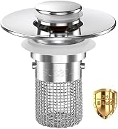 STILLM Bathroom Sink Drain Strainer, Pop Up Sink Stopper with Removable Stainless Steel Hair Catc...