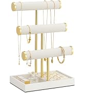 Lolalet Necklace Holder Organizer, PU Jewelry Display Stand, Beige, 3-Tier | Anti-Tangle Jewelry ...