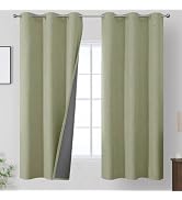 Sage Green 100% Blackout Linen Curtains for Bedroom 40Wx63L Inch 2 Panels | Room Darkening Linen ...