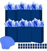qiqee 24pcs Navy Blue Gift Bags with Tissue Paper for Wedding, Birthday, Party Supplies-7.9"x4.3"...