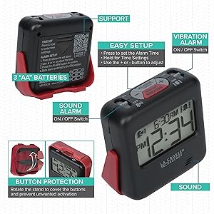 lacrosse, la crosse, 617-147, 617-43937, buzz, vibration, alarm clock, bedside, travel, portable