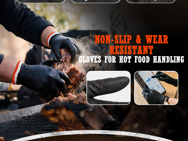 5mil latex-free powder-free XLblack nitrile gloves resist grease,cuts,juices during food prep tasks