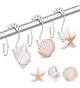 Shower Curtain Hooks Rings, 12PCS Anti Rust Seashell Decorative Double Resin Hooks for Beach Bath...