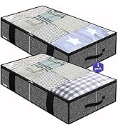 Onlyeasy Underbed Fabric Storage Bags Organizer with 4 Handles, 2 Zippers and Large Clear Window,...