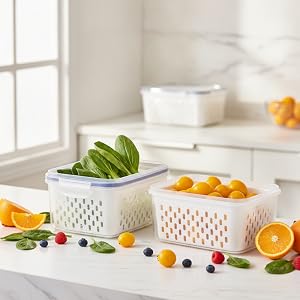 Fruit Storage Containers for Fridge with Removable Colanders