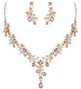 BriLove Wedding Jewelry Set for Women Bride, Y-Necklace Dangle Earrings Crystal Teardrop Leaf Flo...