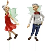 VIVIANYO HD 2PCS Fairy Garden Stakes Elegant the Old Couple Fariy Boy and Girl Resin Figurines wi...