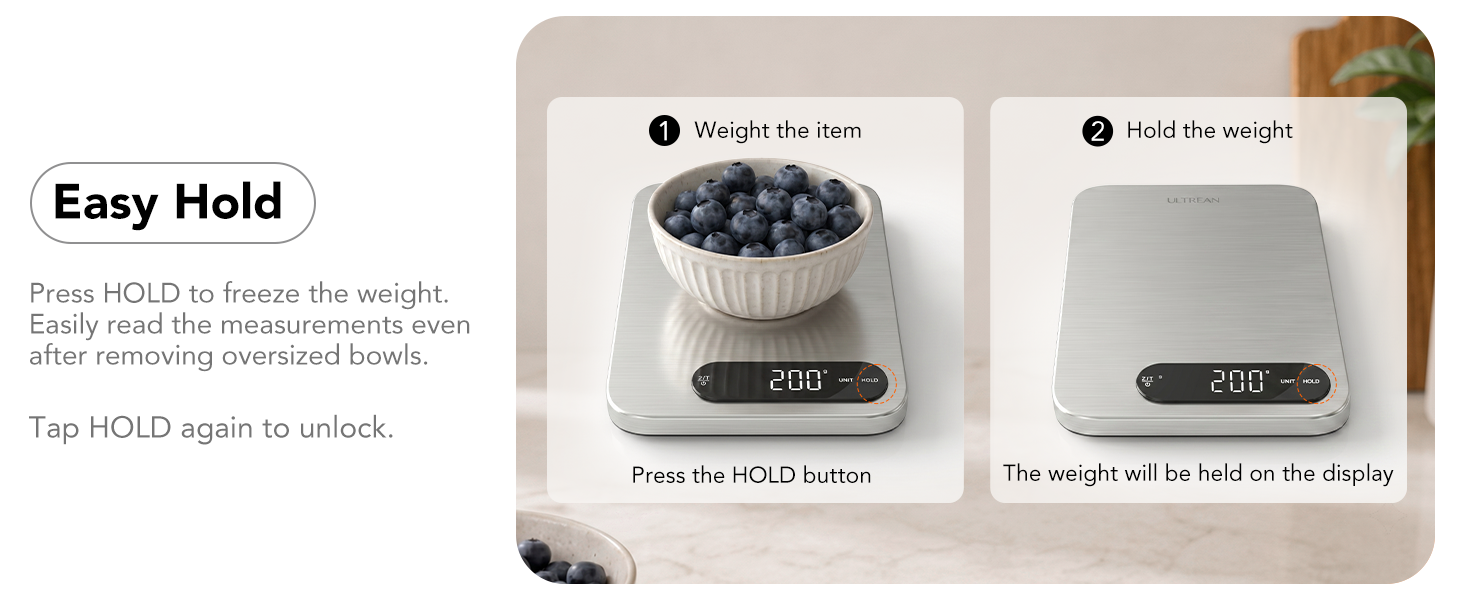 food scale with hold function