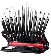 Antonki 12 Pack Precision Tweezers Set, Point and Slant Metal Tweezer Kits for Craft, Soldering, ...