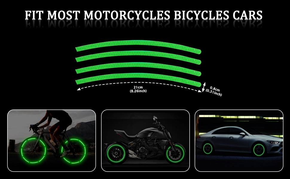 TOMALL 40pcs Reflective Wheel Rim Stripe Decal for Bicycle Wheels Car Cycling Bike Motorcycle Night