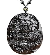 vv8oo Necklace Black Obsidian Pendant Adjustable Bead Chian for Women Men