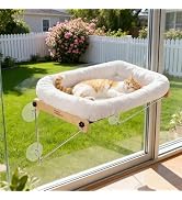 HoneyGuardian Cat Window Prech,Metal Support from Below with 4 Suction Cups, with Plush Cushion, ...