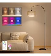 VARICART Arc Floor Lamp for Living Room,Rattan Boho Floor Lamp with Smart APP Control, Standing L...