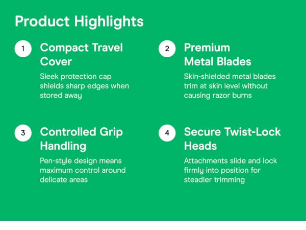 Compact Travel Cover. Premium Metal Blades. Controlled Grip Handling. Secure Twist-Lock Heads