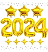 Upgraded, 12pcs Large 42 Inch 2024 Balloons Numbers Gold, Graduation Balloons with 8pcs Stars Bal...