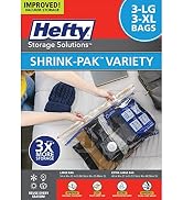 Hefty Shrink-Pak – 3 Large and 3 XL Vacuum Seal Storage Bags – Space Saver Bags for Clothing, Pil...