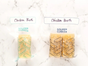 Souper Cubes 6x10 and 8x10 vacuum seal bags on kitchen counter