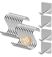 Performore 4 Pack of Adhesive Flat Hook Hanger and 20 Pack Powerful Metal S-Shaped Silver Hooks