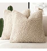 Foindtower 2 Pieces 20x20 Inch Light Khaki, Faux Fur Throw Pillow Cover Accent Sherpa Pillow Fuzz...