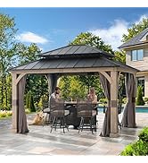 SUNJOY 11 x 13 ft. Wood Hardtop Gazebo with Customizable Nettings and Curtains, Pavilion Double G...