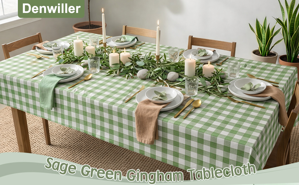 Sage Green Gingham Tablecloth Decorations