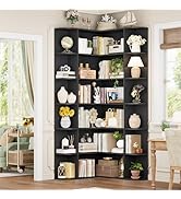 FOTOSOK 74” Tall Corner Bookshelf, 6-Tier Bookshelf and Bookcase with Open Storage, L Shaped Tall...