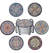 STARUBY Coasters Absorbent Ceramic Coaster Drink Coasters with Cork Back Turkish Pattern Set of 6...