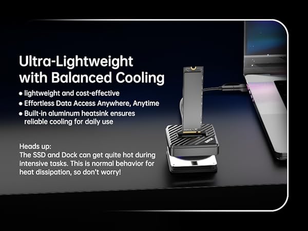 Lightweight M.2 docking station for easy travel and storage expansion.