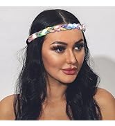 JEAIRTS Led Rhinestone Headband Crystal Headpieces Sparkly Forehead Head Chain Elastic Braided Ha...