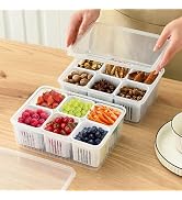 MineSign 2 Pack Food Storage Containers with Lids Fruit&Veggie Tray with 12pcs Small Dividers Pla...