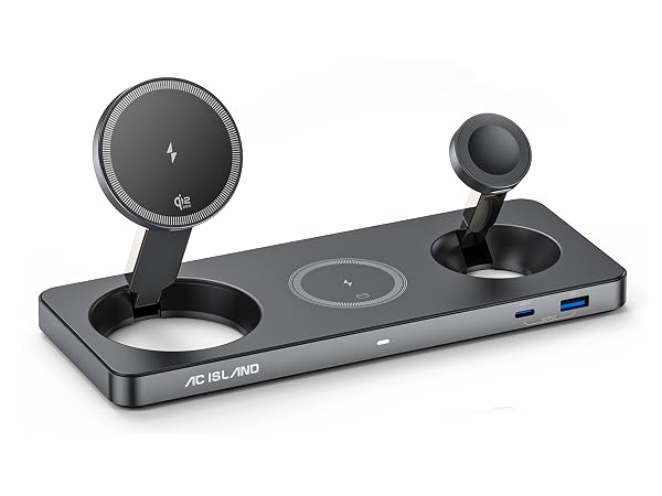 AC ISLAND 5-in-1 Qi2.2 Wireless Charger for MagSafe, 25W Foldable Magnetic Stand Charging Station