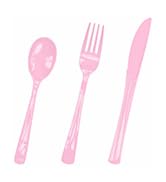 HEIPINIUYE 75 Pack Light Pink Plastic Cutlery Heavy Duty Baby Pink Plastic Knives Forks and Spoon...