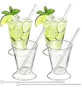 ZEAYEA Set of 4 Mint Julep Cups, 12 oz Glass Julep Cups with Straws and Brushes for Party Bar Hom...