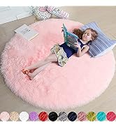 Pink Round Rug for Girls Bedroom,Fluffy Circle Rug 4'X4' for Kids Room,Furry Carpet for Teen Girl...