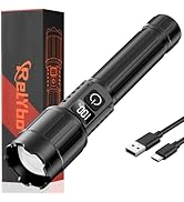 Relybo LED Flashlight Rechargeable 10000 High Lumens, Long Range & 12H Runtime | Super Bright Fla...