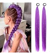 2 Packs Dark Purple Ponytail Extensions for Kids Girls Women 26 Inch, Mixed Tinsel with Elastic T...