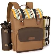 Picnic Backpack, 2-Person Set with Blanket and Wine Holder, Gray(Caramel Brown)