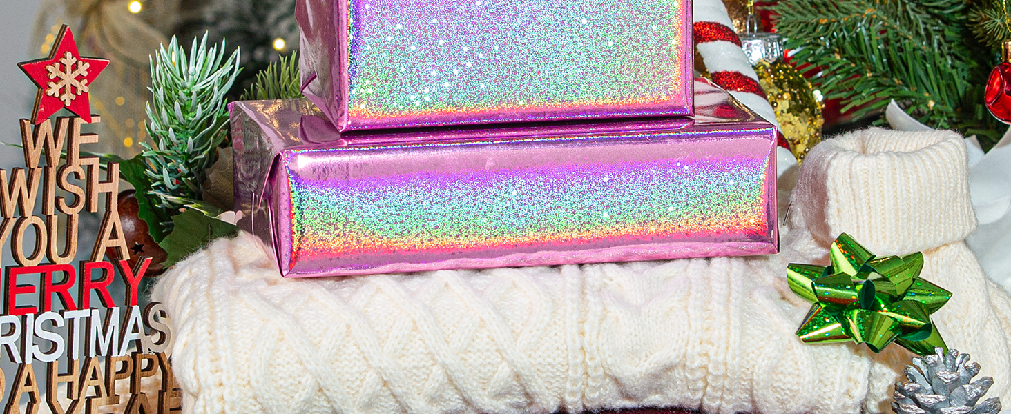 Burymento Pink Star Holographic Wrapping Paper